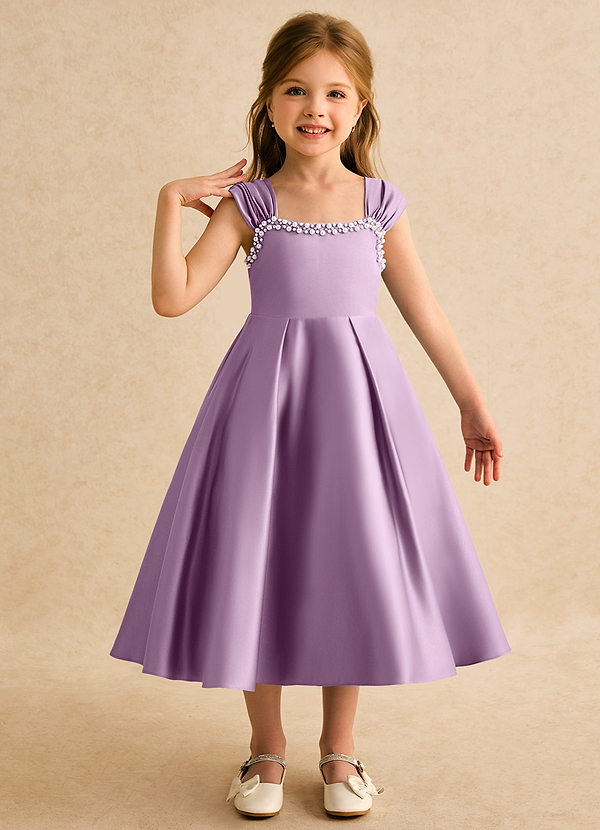 Azazie Yosemite Flower Girl Dresses Wisteria Ball-Gown Sweetheart Neckline Matte Satin Dress image1