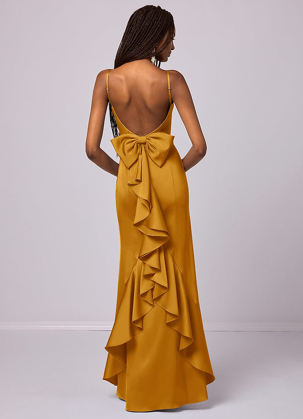 Barbie ♥ Azazie Abiti da Damigella Abito Sirena in Raso Elasticizzato Fiocco Caramello image1