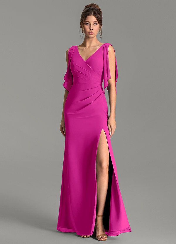 Azazie Ember Bridesmaid Dresses Fuchsia Sheath Pleated Chiffon Dress image1