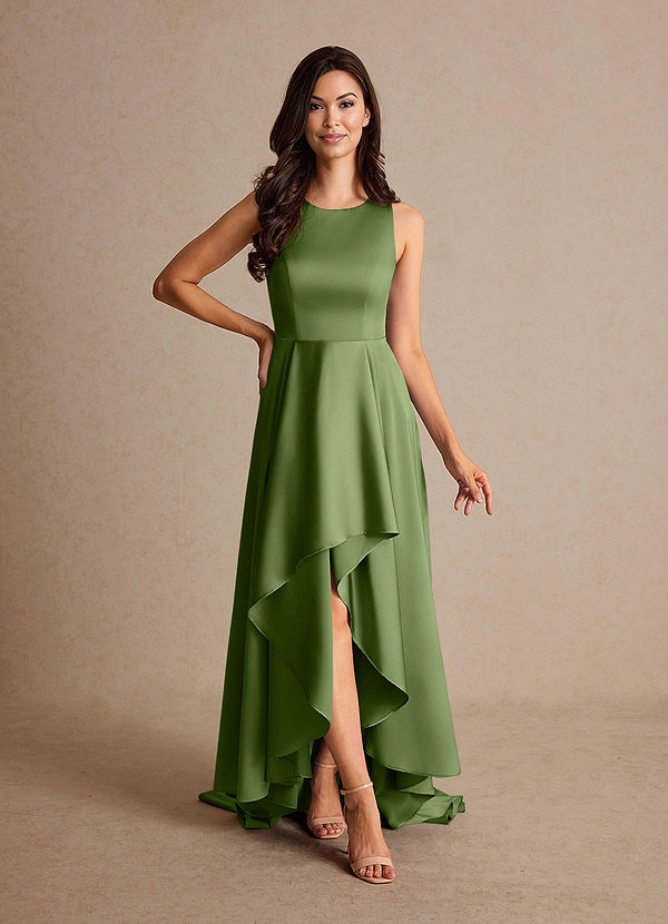 Azazie Niles Vestidos de Madre de la Novia Vestido de Enebro de Satén Elástico de Corte En A con Trenes image1