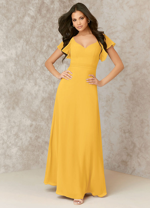 Single Shoulder Knee-length Chiffon Dresses Marigold Plus Size