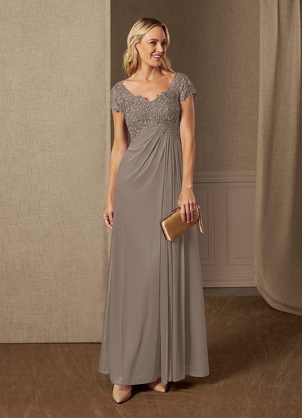 Azazie Macy Mother of the Bride Dresses A-Line V-Neck Sequin Lace Lace Floor-Length Dress image1