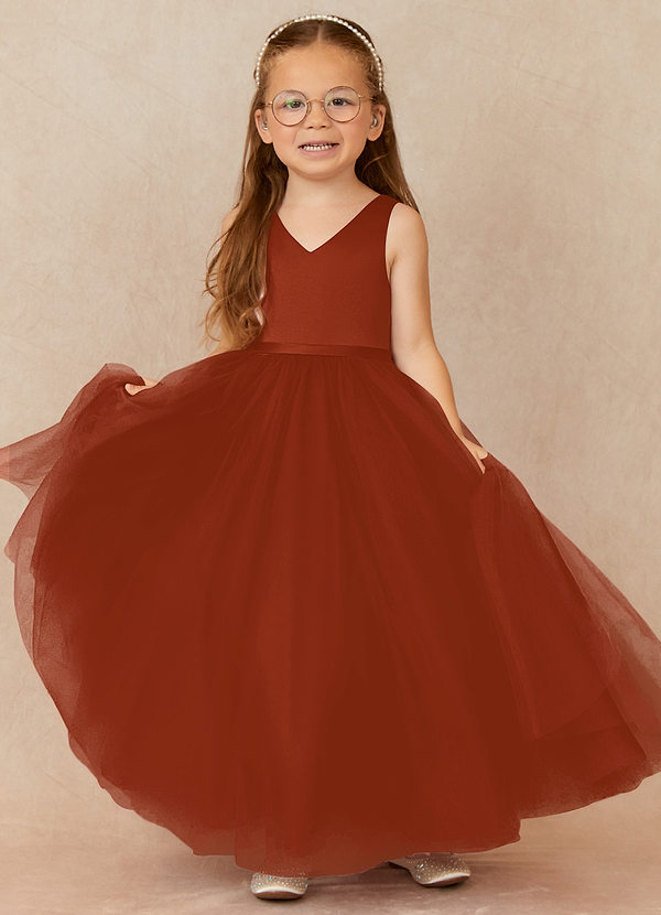 Azazie Marybell Flower Girl Dresses Paprika A-Line Bow Tulle Dress image1