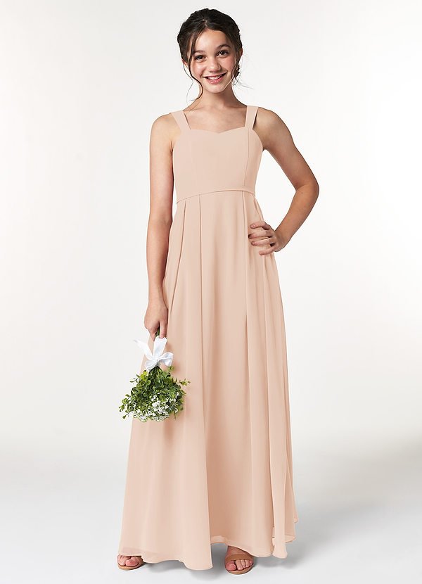 Azazie Simoan Junior Abito A-Line in Chiffon Scollo a Cuore Rosa Inglese image1
