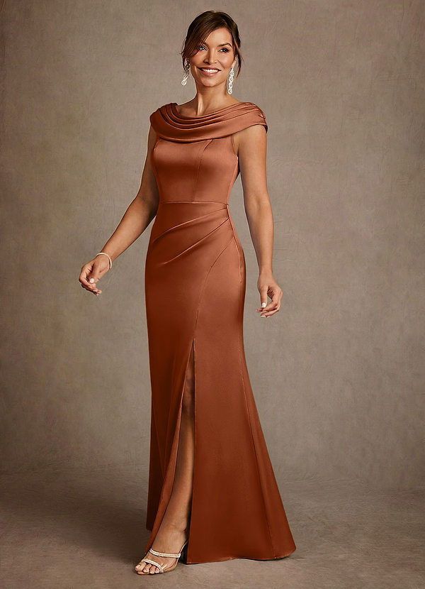 Azazie Irvine Suknie dla Matki Panny Młodej Linia A Pofałdowany Satyna elastyczna Długość podłogi Sukienka image1