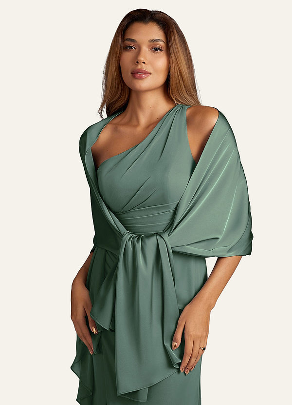 front Azazie Matching Color Aleena Stretch Satin Shawl