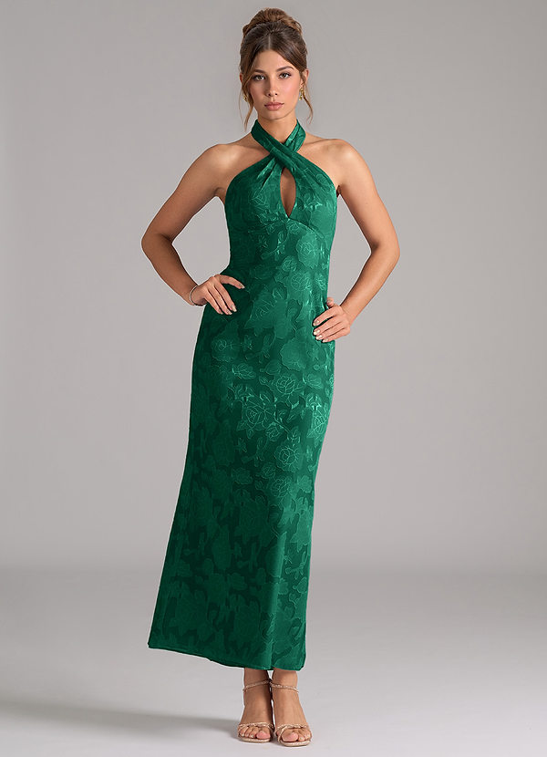 Azazie Marlissa Robes Demoiselle d'honneur Robe Fourreau en Blumen-Burnout Plissée émeraude image1