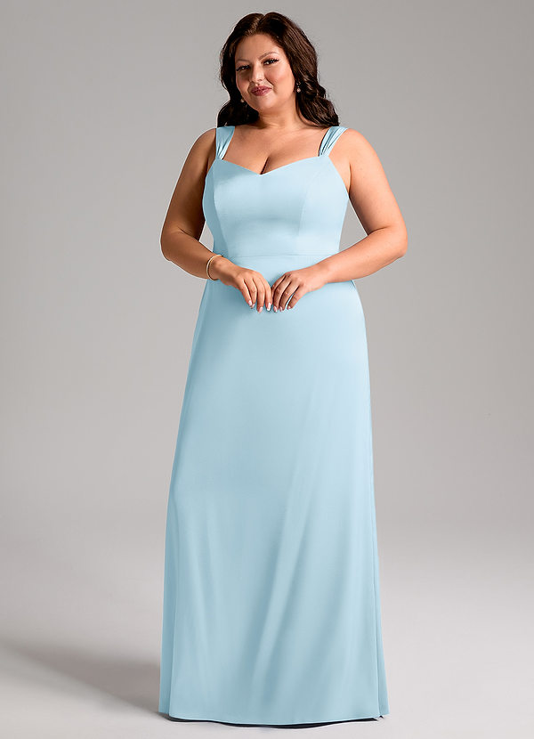 Azazie Denice Brautjungfernkleider Etui Plissee Stretch-Satin Kleid Himmelblau image1