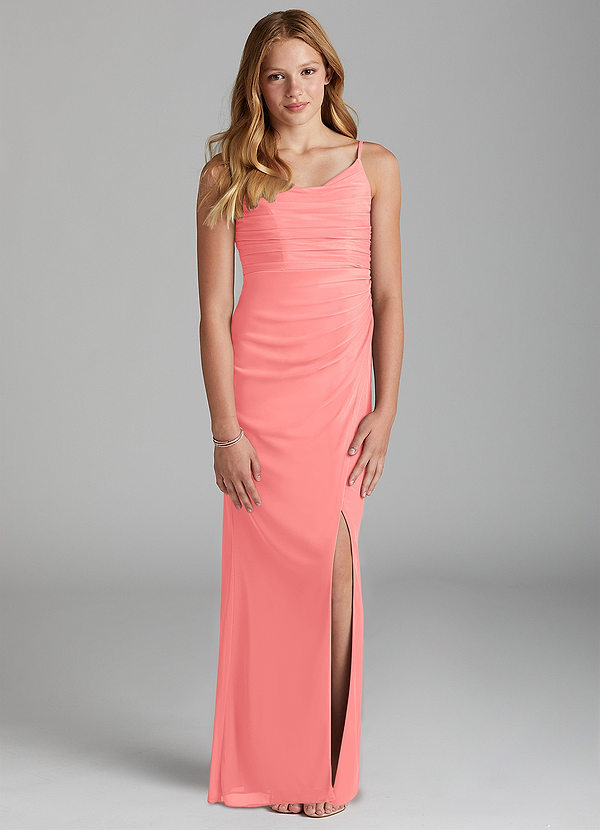 Azazie Deandra Junior Robe Fourreau en Maille Corail image1