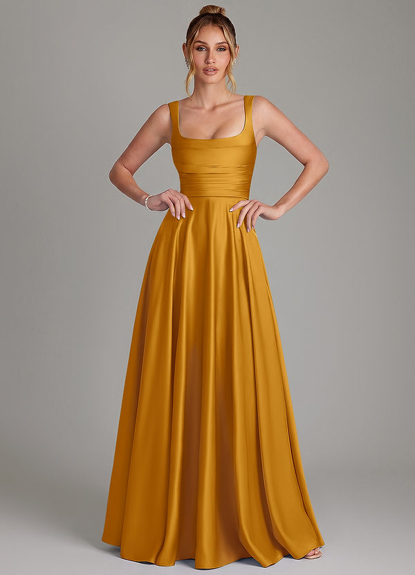 Azaria Bridesmaid Dresses Butterscotch A-Line Corset Stretch Satin Dress image1