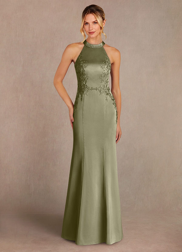 Azazie Tyra Mother of the Brides Dresses Pistachio Mermaid Lace Stretch Satin Dress image1