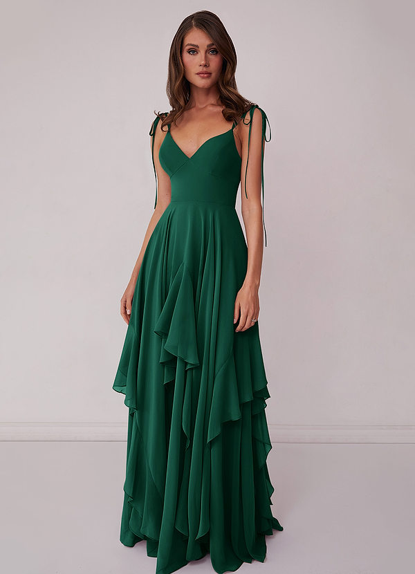 Barbie ♥ Azazie Bridesmaid Dresses Emerald A-Line Bow Chiffon Dress image1