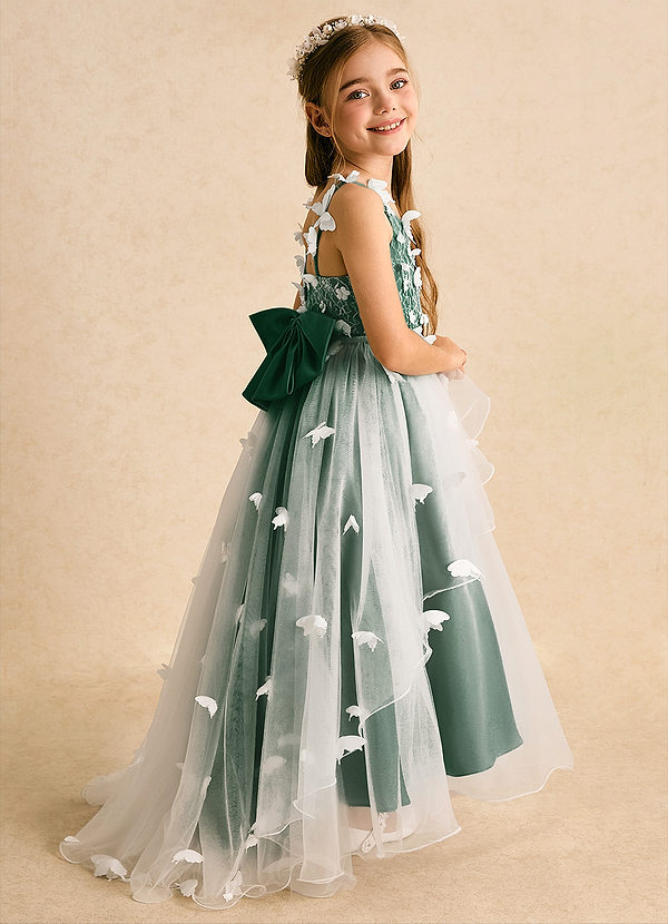 Azazie Darlina Vestidos de Niña de Flores Vestido de Marfil Verde Oscuro de Tul de Princesa con Encaje image1
