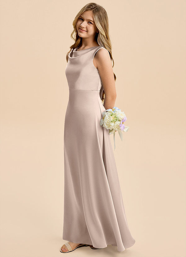 Azazie Kiki Junior English Rose A-Line Bow Stretch Satin Dress image1