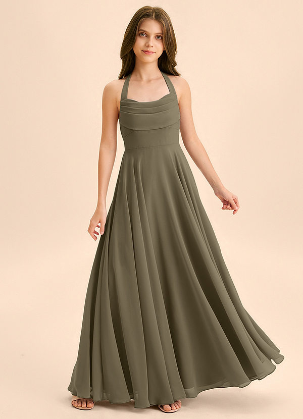 Azazie Kady Junior Vestido Salgueiro Verde de Chiffon de Linha A com Decote em coração image1