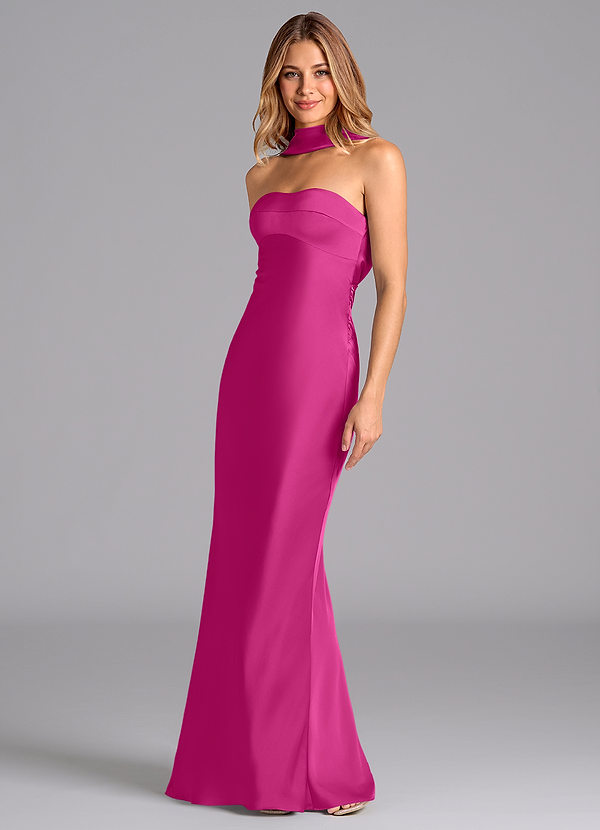 Azazie Lusinda Brudtärneklänningar Klä av Sjöjungfru i Stretch Satin Axelbandslös Fuchsia image1