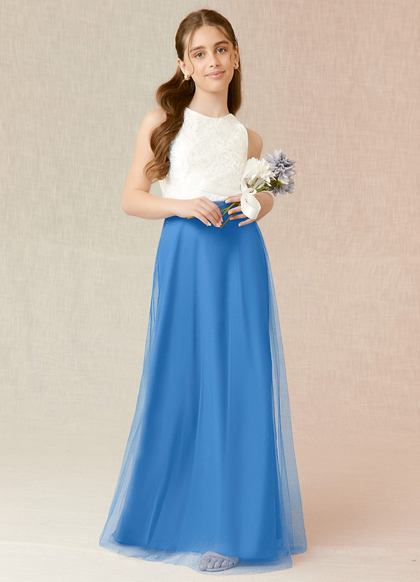 Azazie Albertine Junior A라인 쉬폰 플로어 길이 주니어 신부 들러리 드레스 드레스 image1