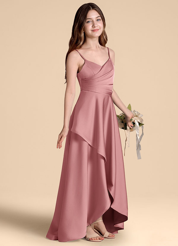 Azazie Prisha Junior Jurk van Stretch Satijn met A-Lijn Geplooid Stoffige Roos image1