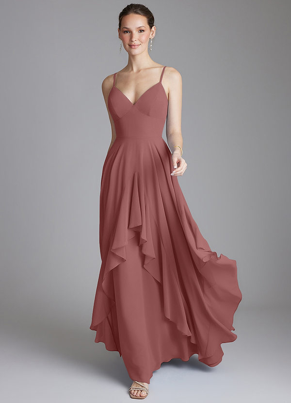 Azazie Zaina Bridesmaid Dresses Desert Rose A-Line Chiffon Dress image1