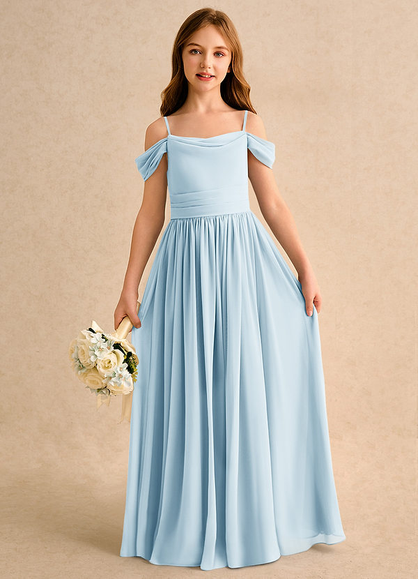Azazie Shia Junior Formal Flower Girl Dresses Sky Blue A-Line Off the Shoulder Chiffon Dress image1