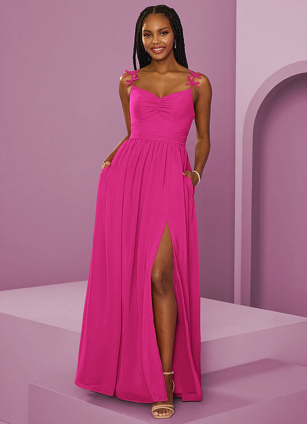 Barbie ♥ Azazie Bruidsmeisjes Jurken Jurk van Chiffon met A-Lijn Geplooid Barbie Roze image1