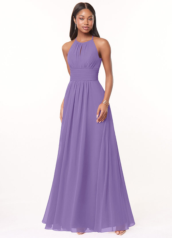 Azazie Bonnie Bridesmaid Dresses Tahiti A-Line Keyhole Ruched Chiffon Dress image1