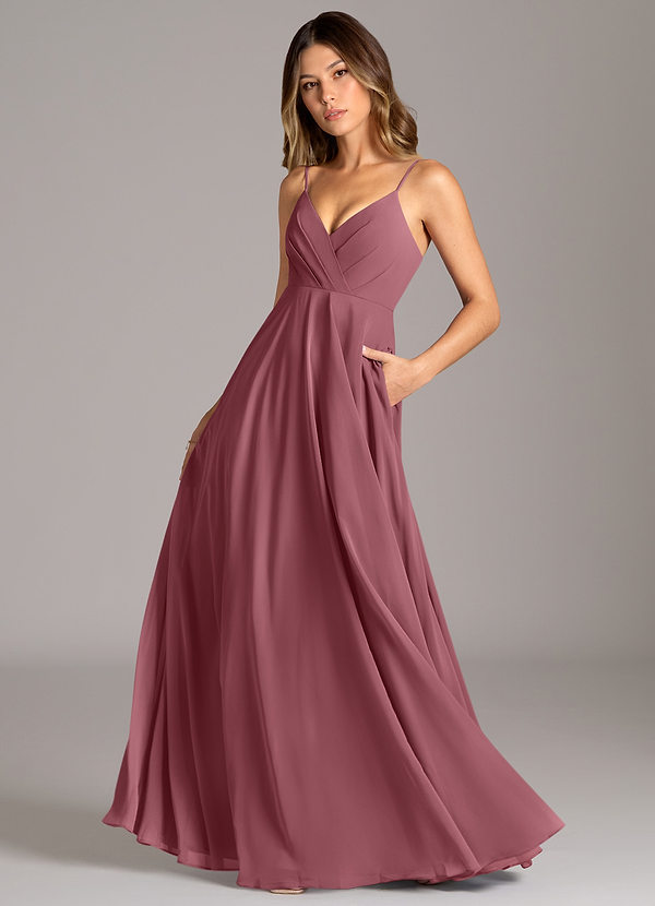 Azazie Amani Brautjungfernkleider A-Linie Plissee Chiffon Kleid Wüstenrose image1