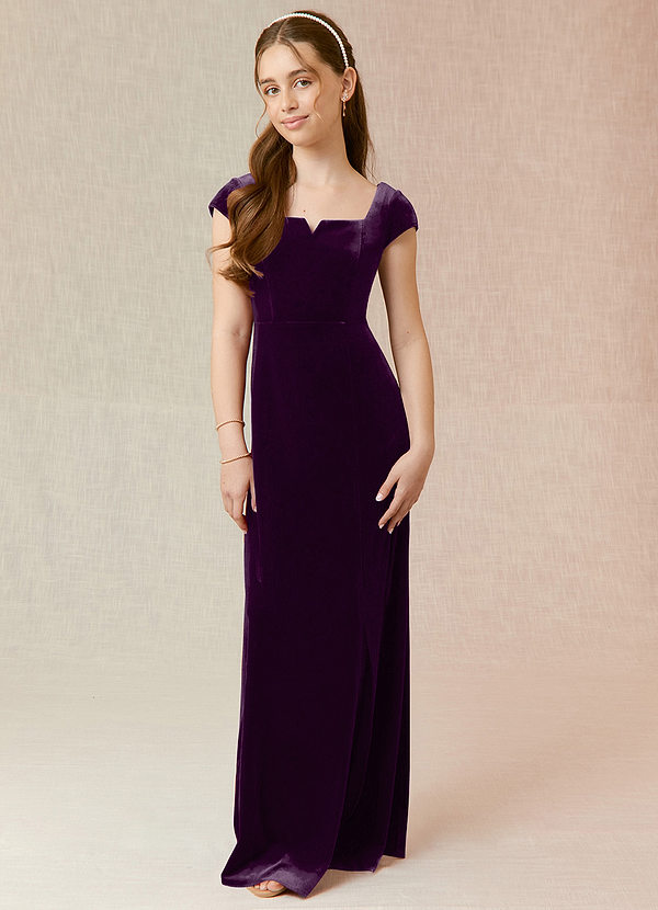 Azazie Gabi Junior Grape A-Line Velvet Dress image1