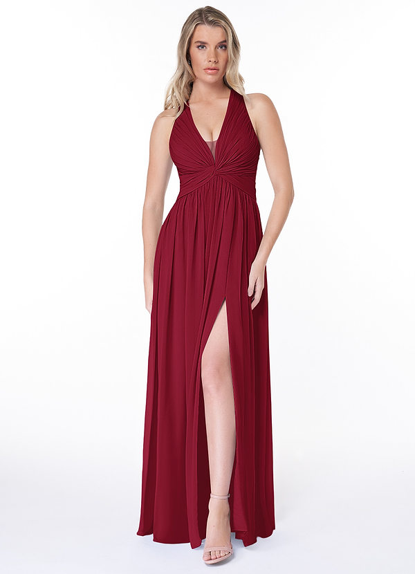 Azazie Jaclyn Bridesmaid Dresses Burgundy A-Line Pleated Chiffon Dress image1
