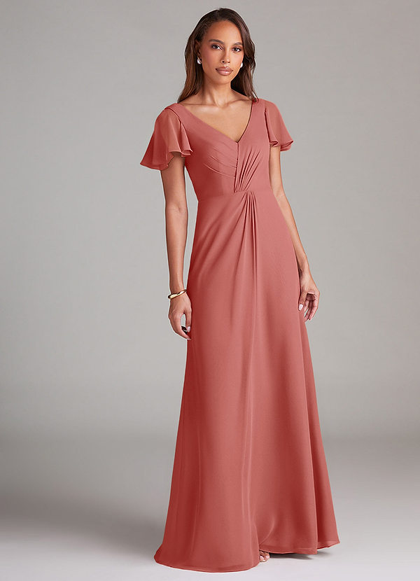 Azazie Soren Bridesmaid Dresses Antique Rose A-Line Ruched Chiffon Dress image1