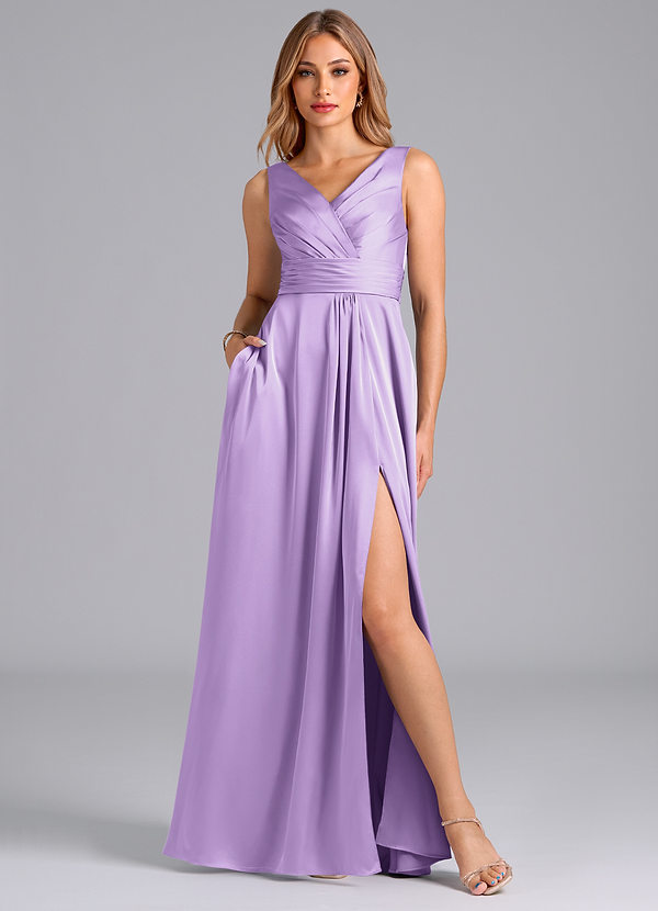 Azazie Karina Abiti da Damigella Abito A-Line in Raso Elasticizzato Plissettato Lilla image1