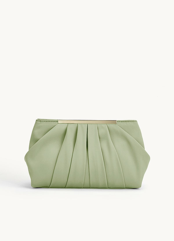 front Matching Color Stretch Satin Pleated Clutch