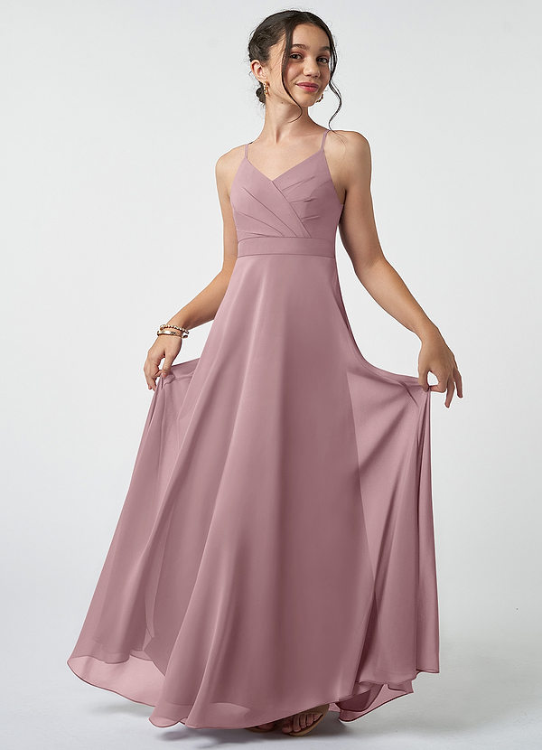 Azazie Avelina Junior Dusty Rose A-Line Pleated Chiffon Dress image1