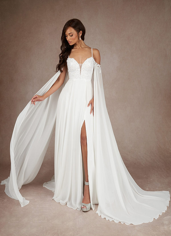 Azazie Nova Wedding Dresses A-Line Sequins Chiffon Chapel Train Dress image1