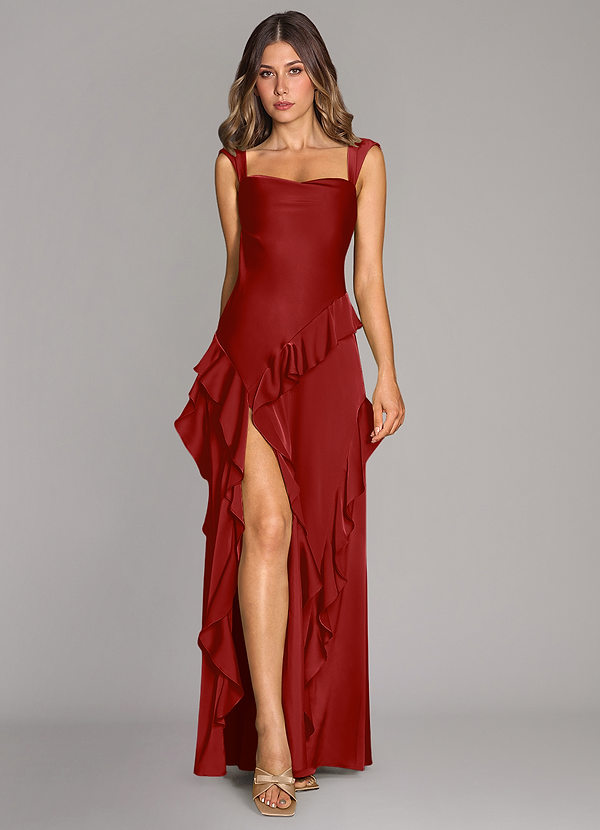 Azazie Sloane Vestidos Dama de Honor Vestido de Granada de Satén Elástico de Corte en A con Escote de Corazón image1