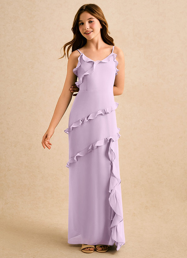 Azazie Lola Girls Formal Sukienki dla dziewczynek sypiących kwiaty Linia A Marszczony Szyfon Długość podłogi Sukienka image1