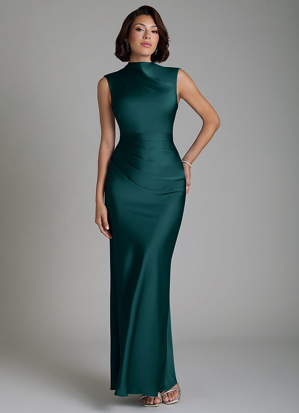 Azazie Lumia Vestidos de dama de honor Vestido Pino de Satén Elástico de Corte Recto con Corsé image1