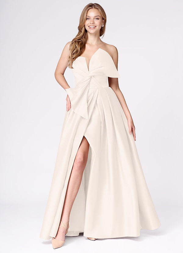Miebow Cream Strapless Illusion V-Neck Gown image1