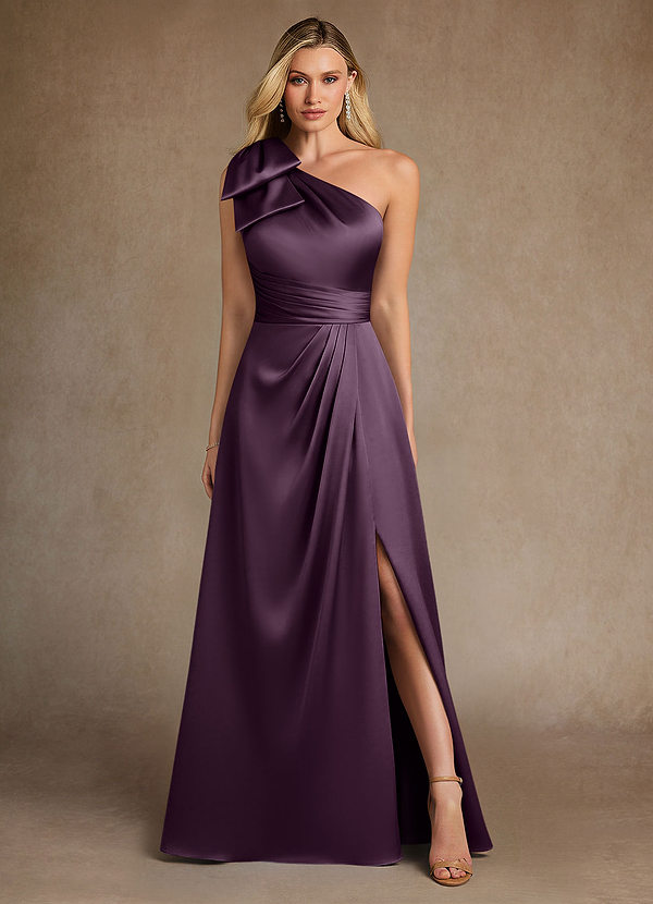 Azazie Easton Moeder van de Bruid Jurken A-Lijn Jurk van Stretch Satijn One-Shoulder Pruim image1