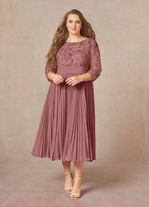 Azazie Tutu Mother of the Brides Dresses Desert Rose A-Line Boatneck Lace Chiffon Dress image1