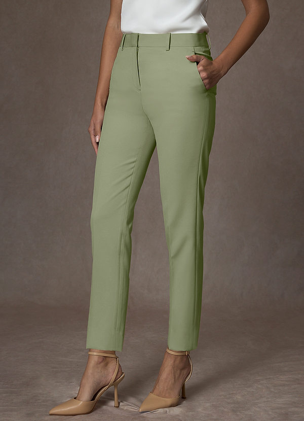 front Whitney Pistachio Structured Stretch Full Length Dress Pants