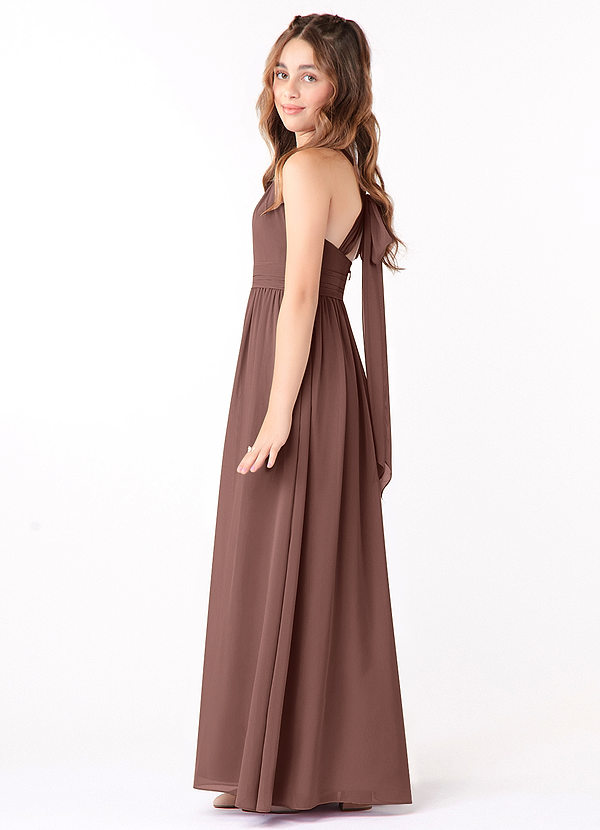 Azazie Jaylah Junior Espresso A-Line Ruched Chiffon Dress image1