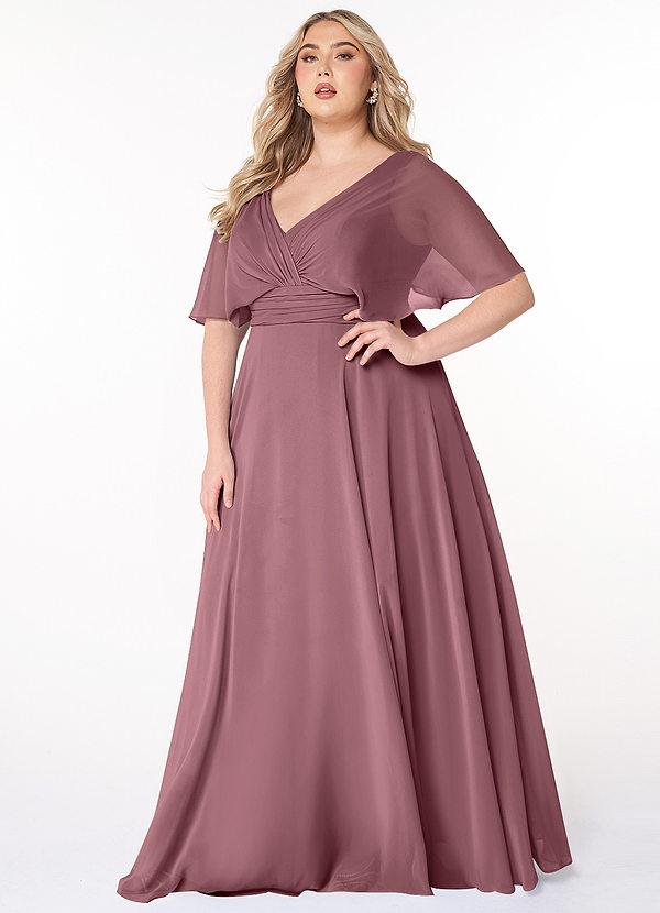 Azazie Pamela Bridesmaid Dresses Amethyst A-Line V-Neck Pleated Chiffon Dress image1
