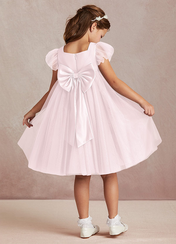 Azazie Kalio Flower Girl Dresses Blushing Pink A-Line with Sleeves Tulle Dress image1