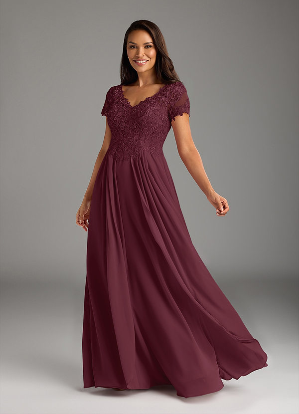 Azazie Dunja Mother of the Brides Dresses Cabernet A-Line V-Neck Lace Chiffon Dress image1