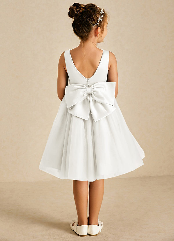 Azazie Sarina Flower Girl Dresses Diamond White A-Line Bow Tulle Dress image1