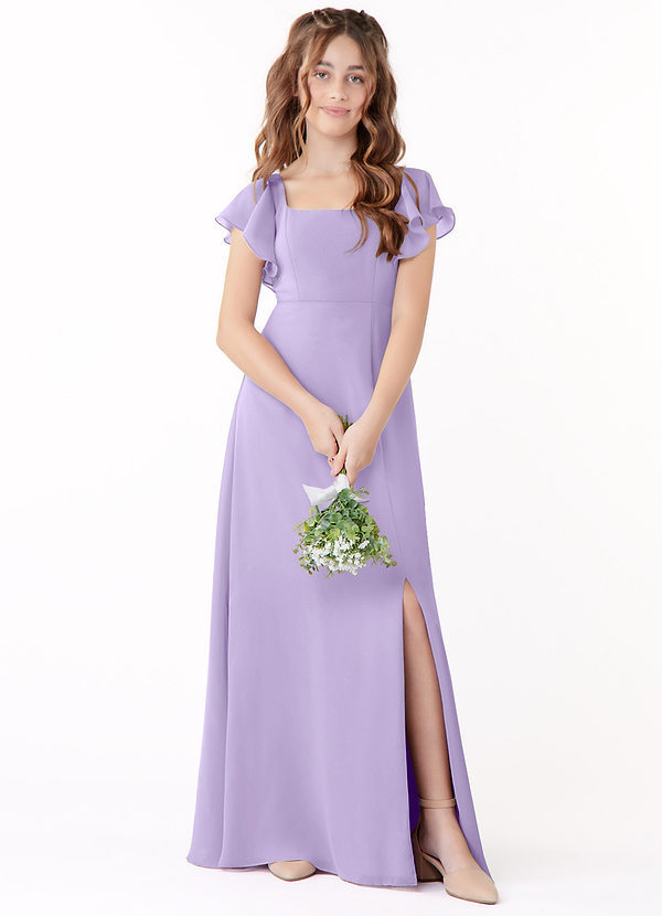 Azazie Bondi Junior Lilac A-Line Bow Chiffon Dress image1