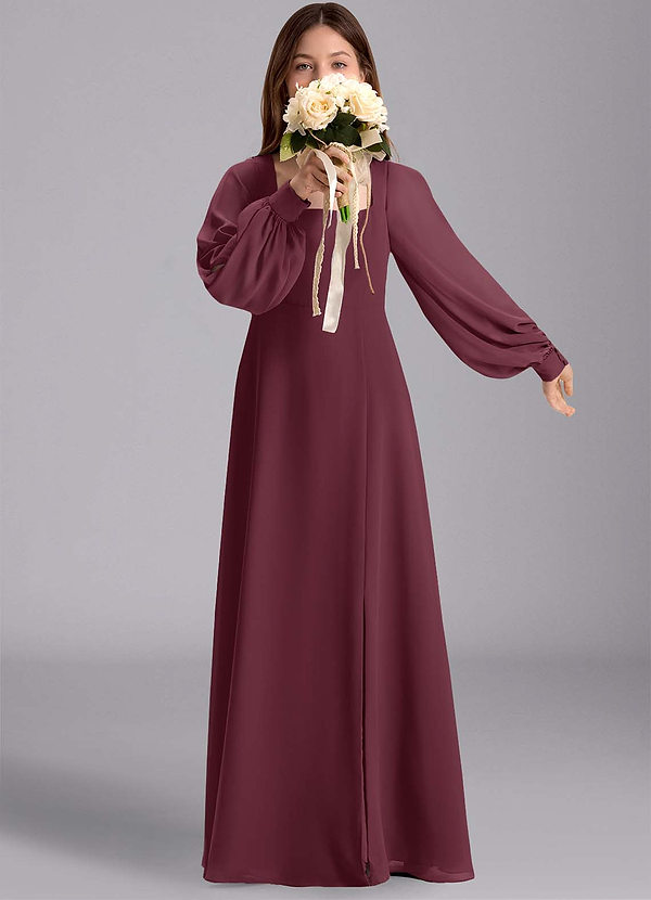 Azazie Bondi Junior Robe Trapèze en Mousseline de soie Blouson Cabernet image1