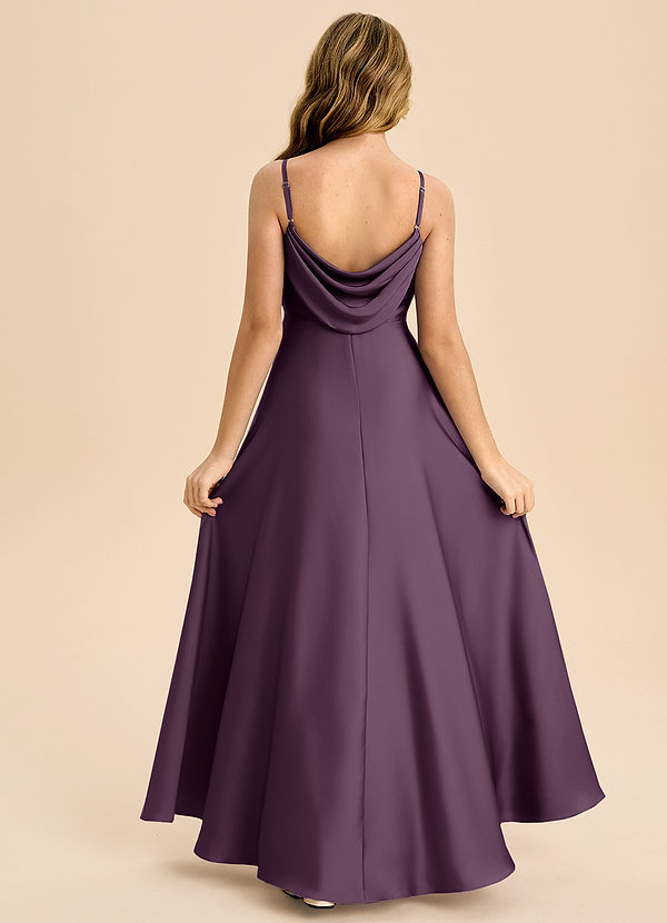 Azazie Bug Junior Robe Trapèze en Satin extensible Plissée Prune image1