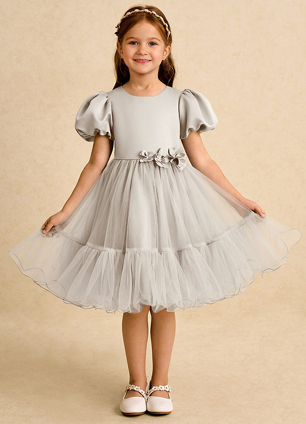 Azazie Cocoa Abiti da Ragazza di Fiori Abito Principessa in Tulle Plissettato Gelo image1